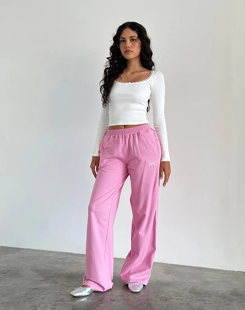 Benton Jogger in Flamingo Pink with White Binding and M Embroidery - Image 2