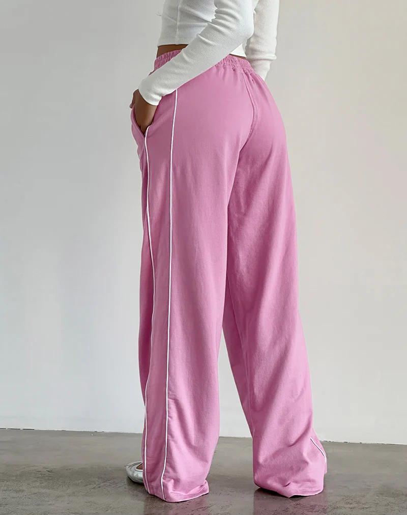 Benton Jogger in Flamingo Pink with White Binding and M Embroidery - Image 3