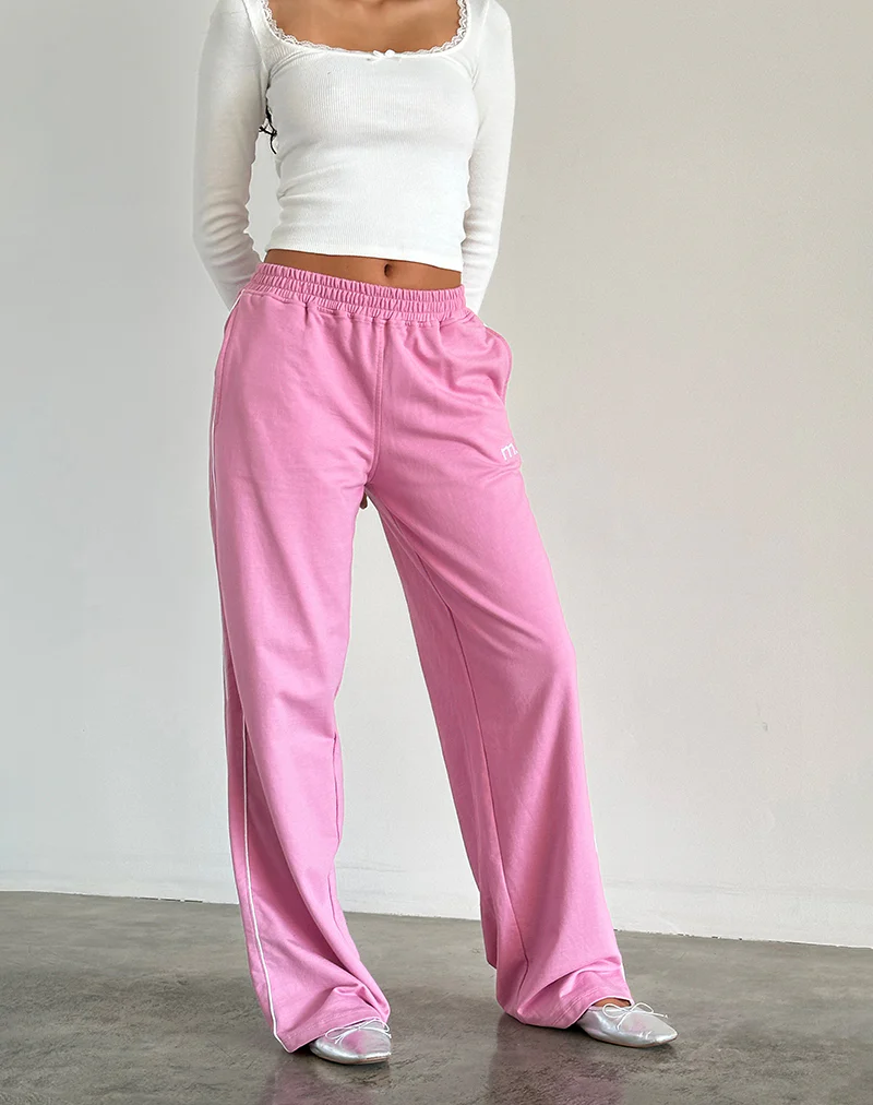 Benton Jogger in Flamingo Pink with White Binding and M Embroidery - Image 4