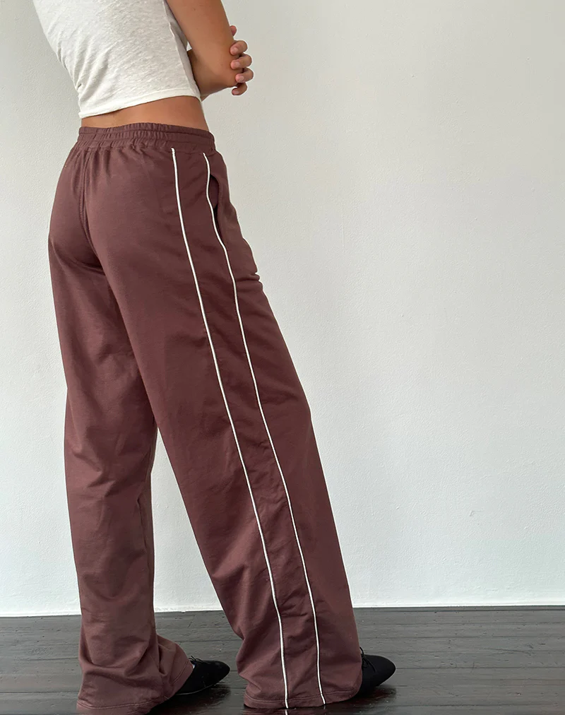 Benton Wide Leg Jogger in Mahogany with Ivory Piping and M Embroidery - Image 3