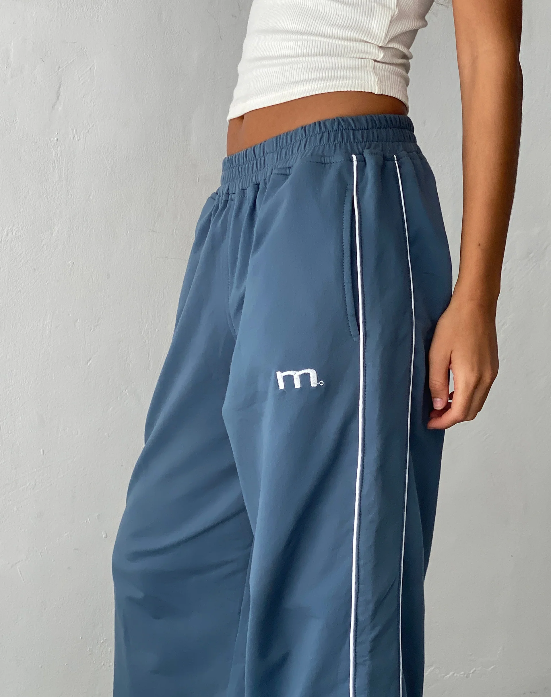 Benton Wide Leg Jogger in Blue with 'M' Embroidery - Image 3
