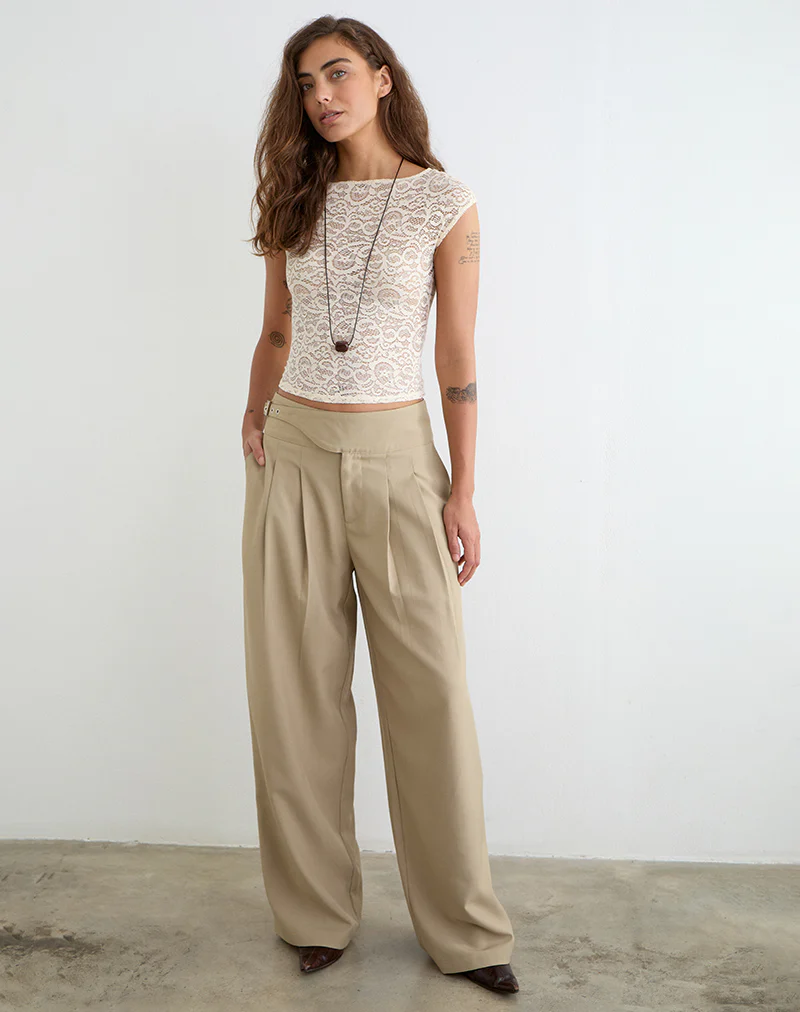 Berdine Wide Leg Trouser in Tailoring Beige - Image 4
