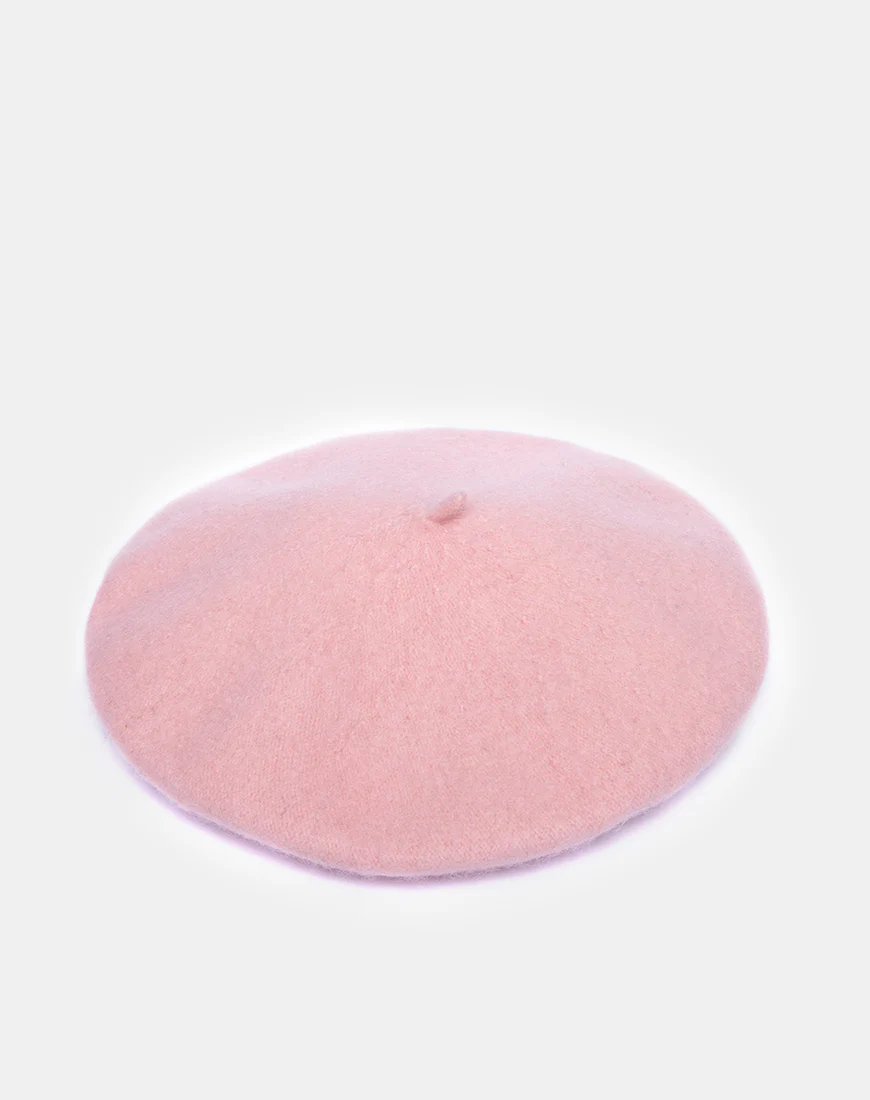 Wool Beret Hat in Baby Pink - Image 3