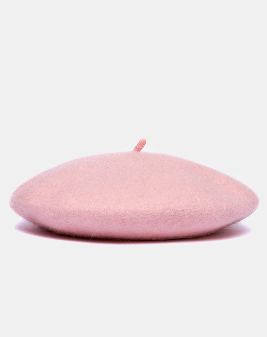 Wool Beret Hat in Baby Pink - Image 4