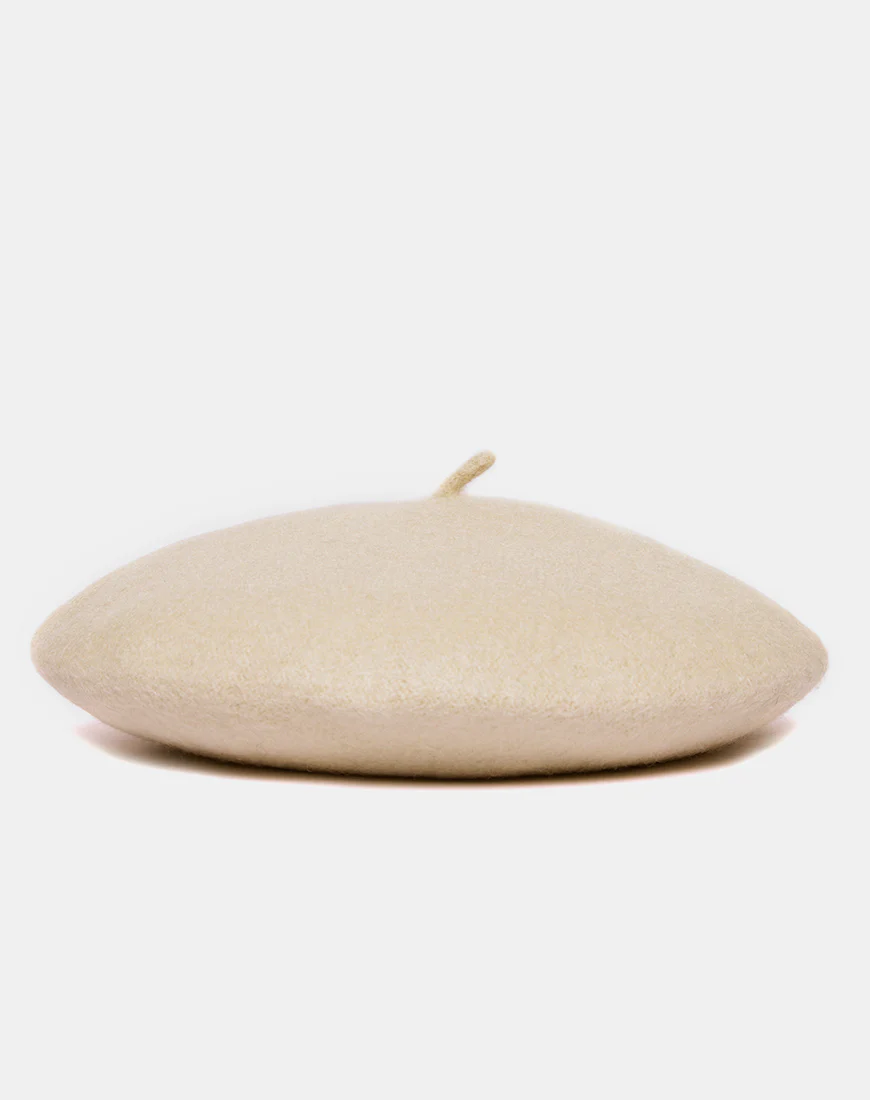 Wool Beret Hat in Taupe - Image 3