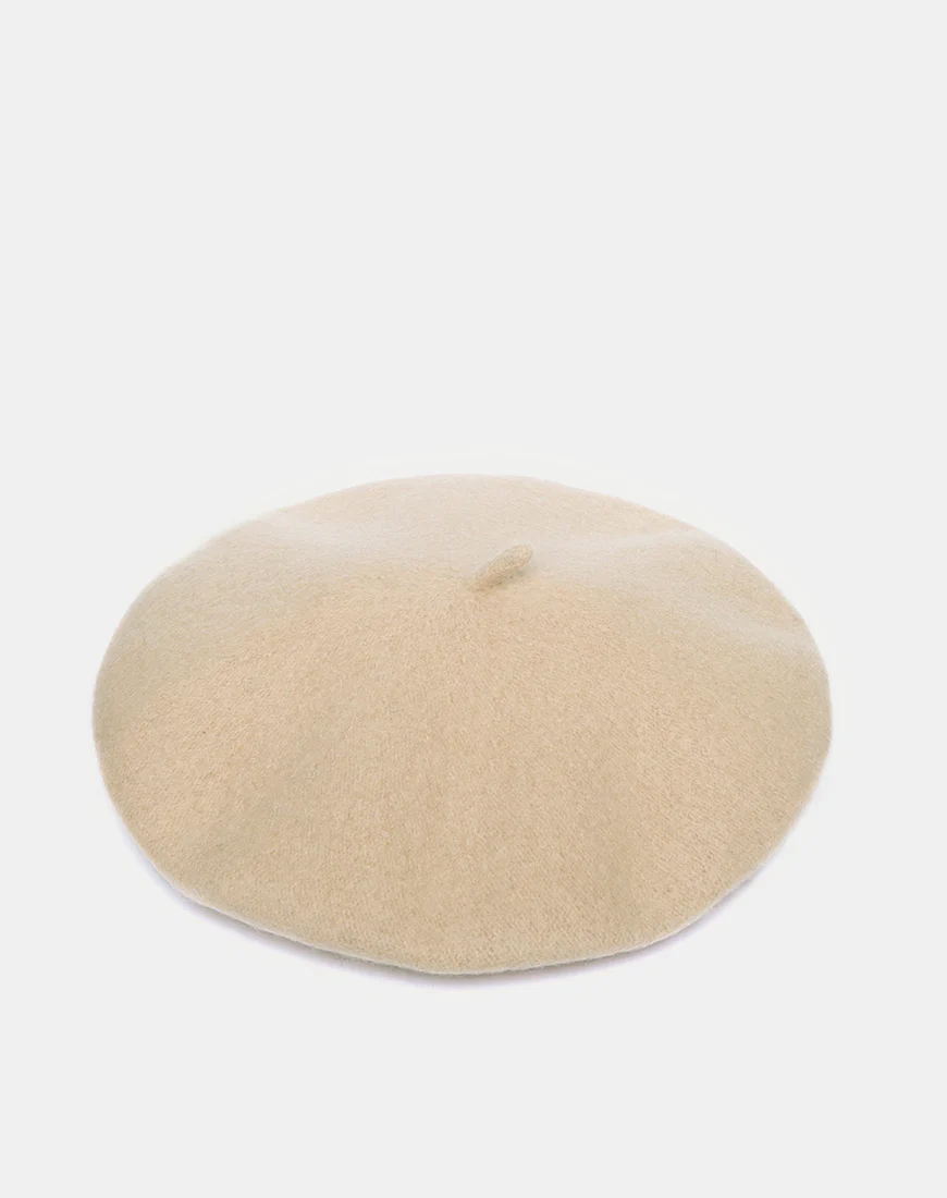 Wool Beret Hat in Taupe - Image 4