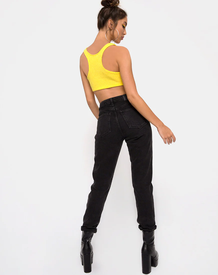 Berries Crop Top in Rib Knit Yellow - Image 3
