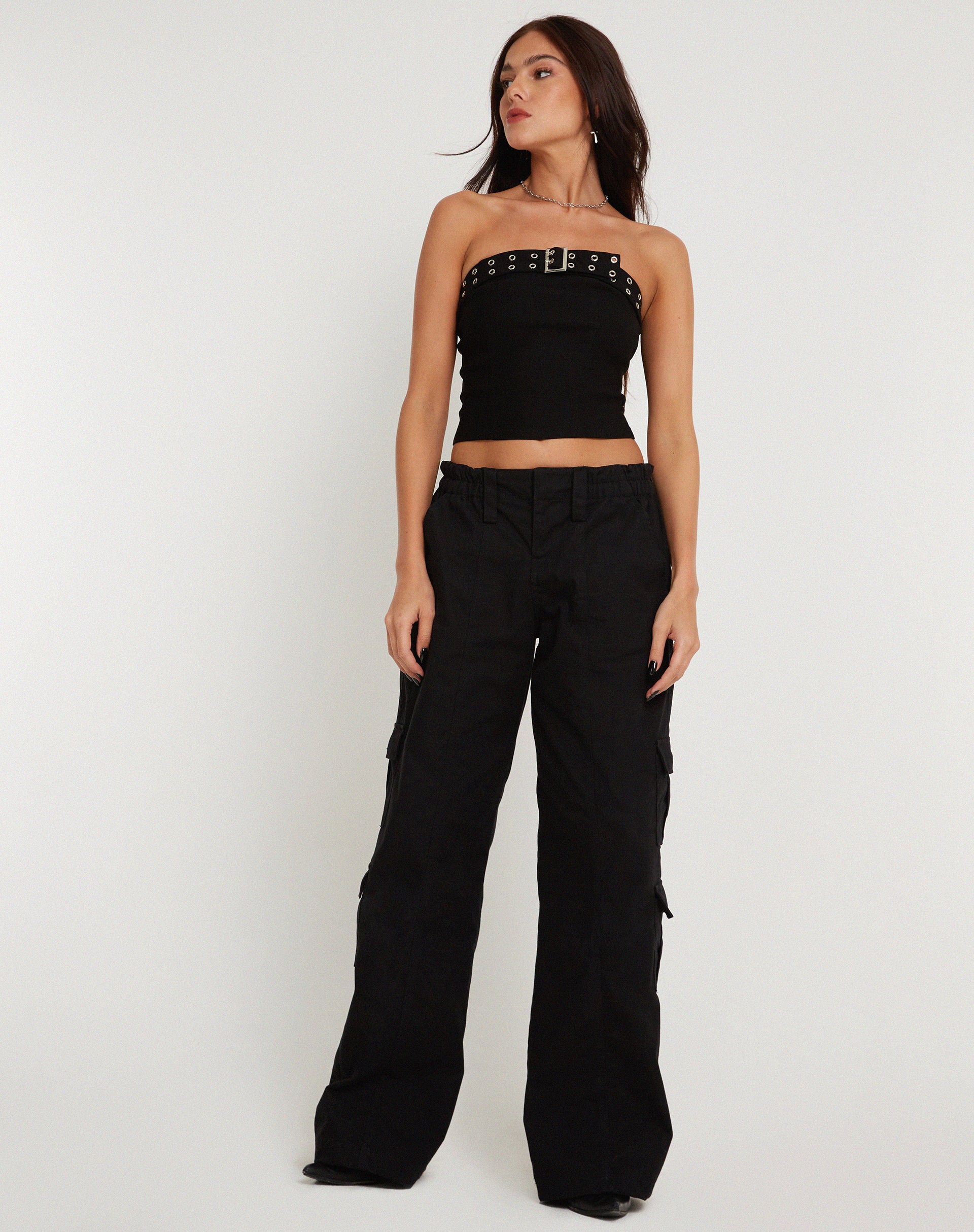 Bertha Strapless Crop Top in Black with Eyelet - Image 5