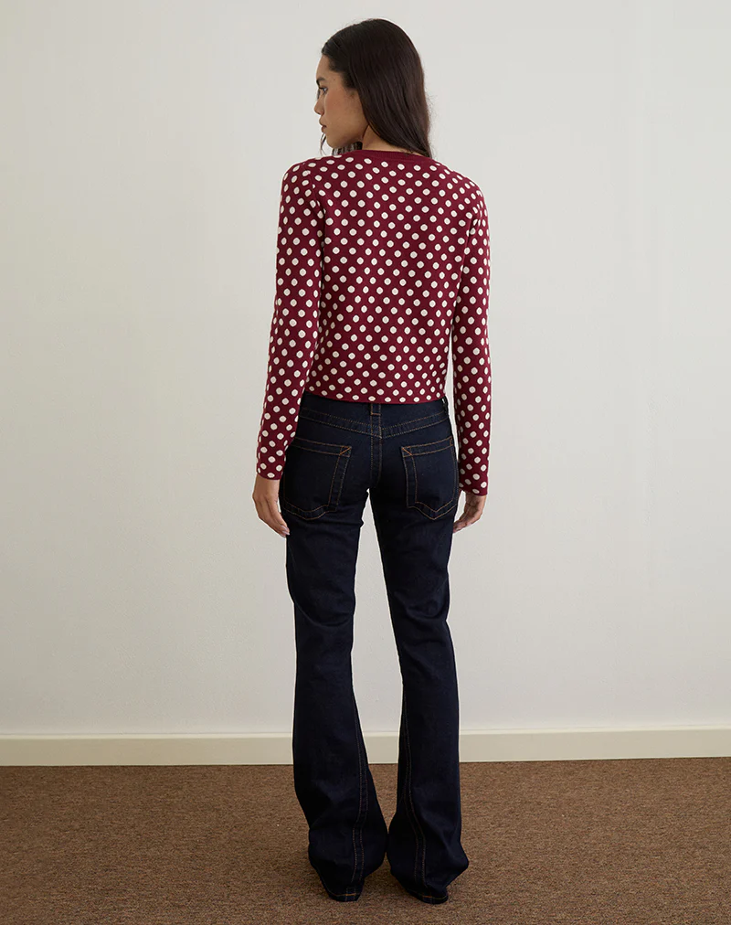 Bhavina Cardigan in Burgundy with Cream Polka Print - Image 6