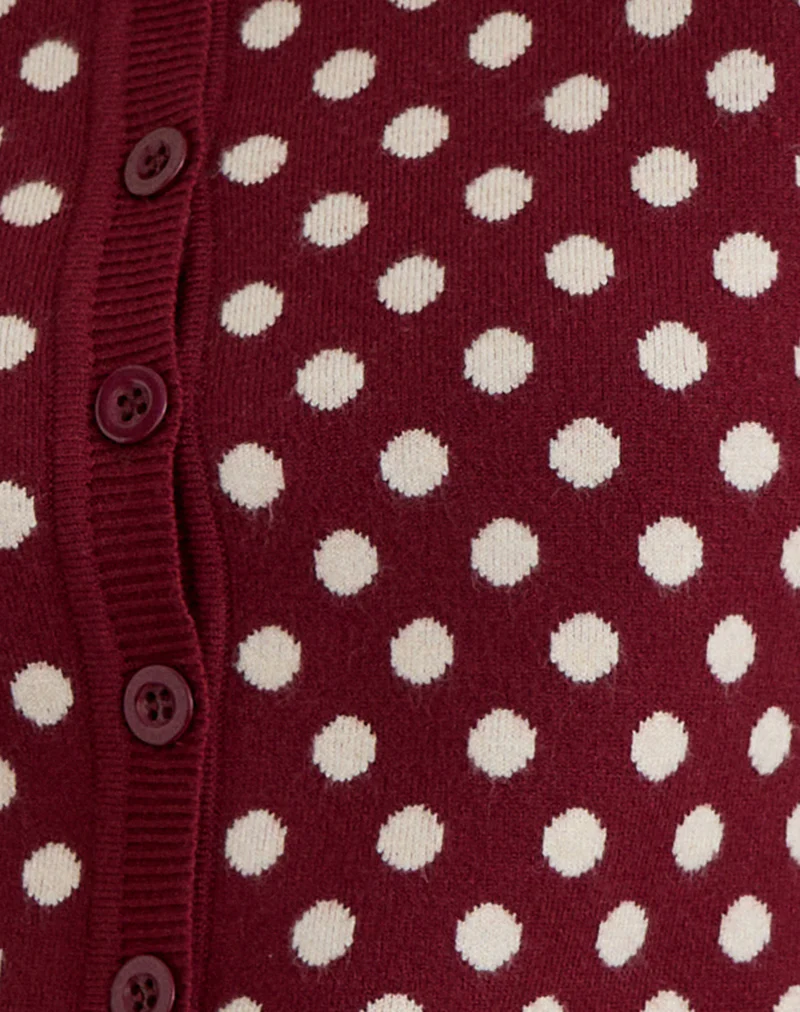 Bhavina Cardigan in Burgundy with Cream Polka Print - Image 7