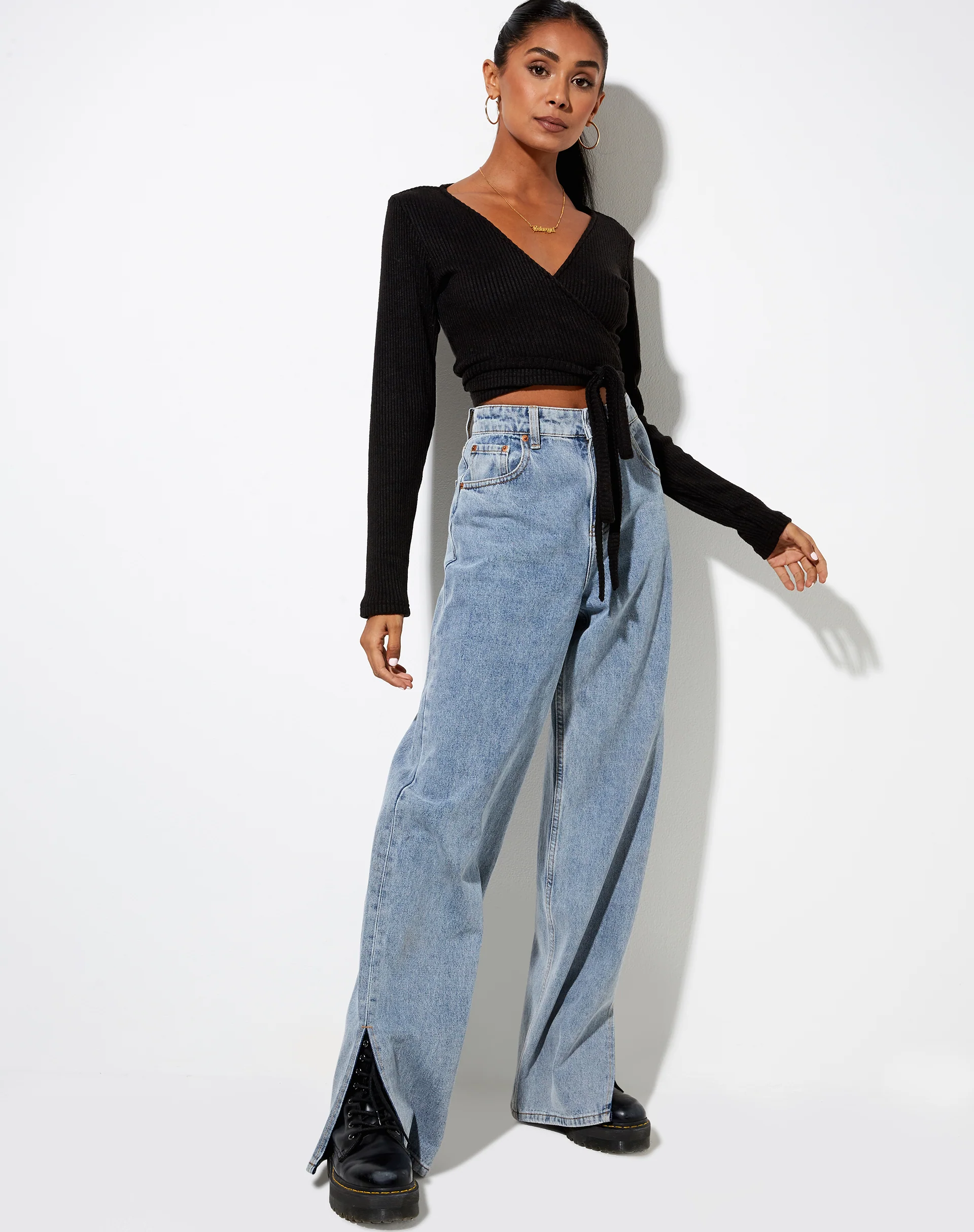 Bianca Wrap Top in Rib Black - Image 6