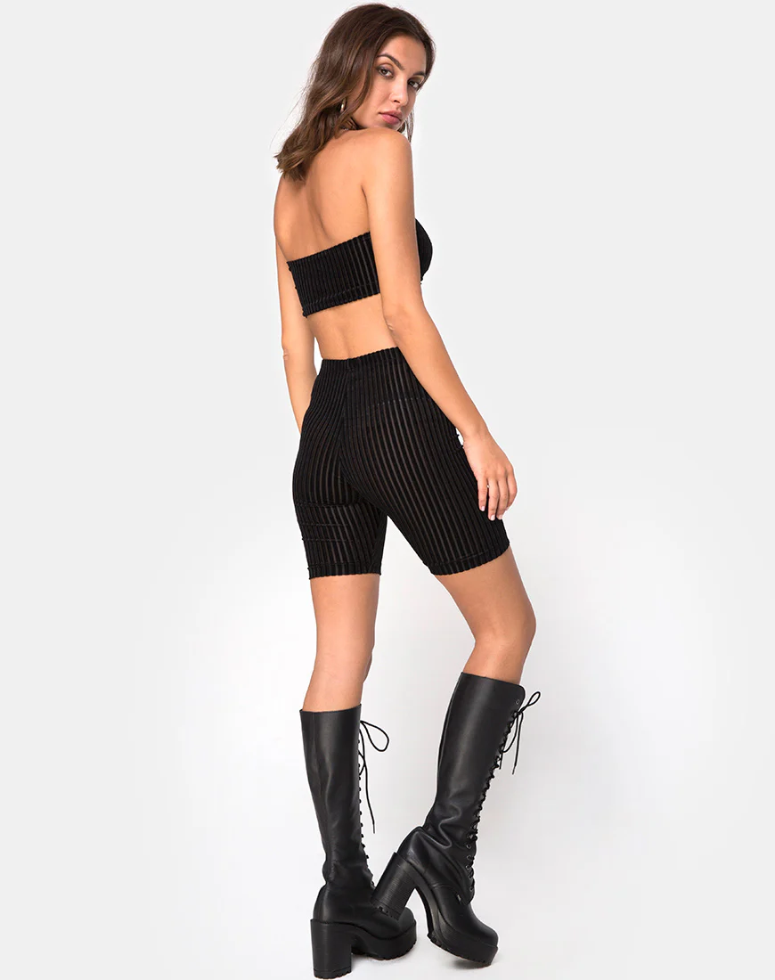 Bike Short in Velvet Sheer Stripe Black  X Princess Polly - Image 6