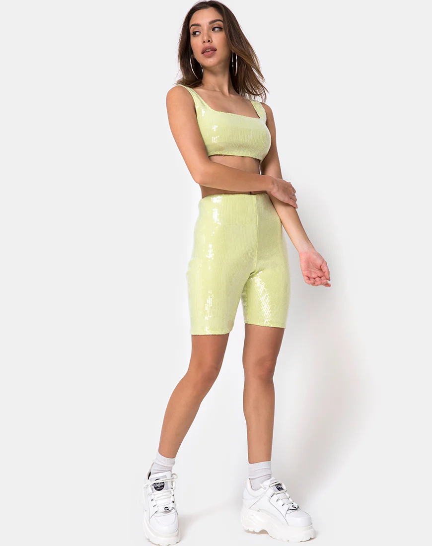 Bike Short in Pistachio Green with Clear Sequins - Image 3