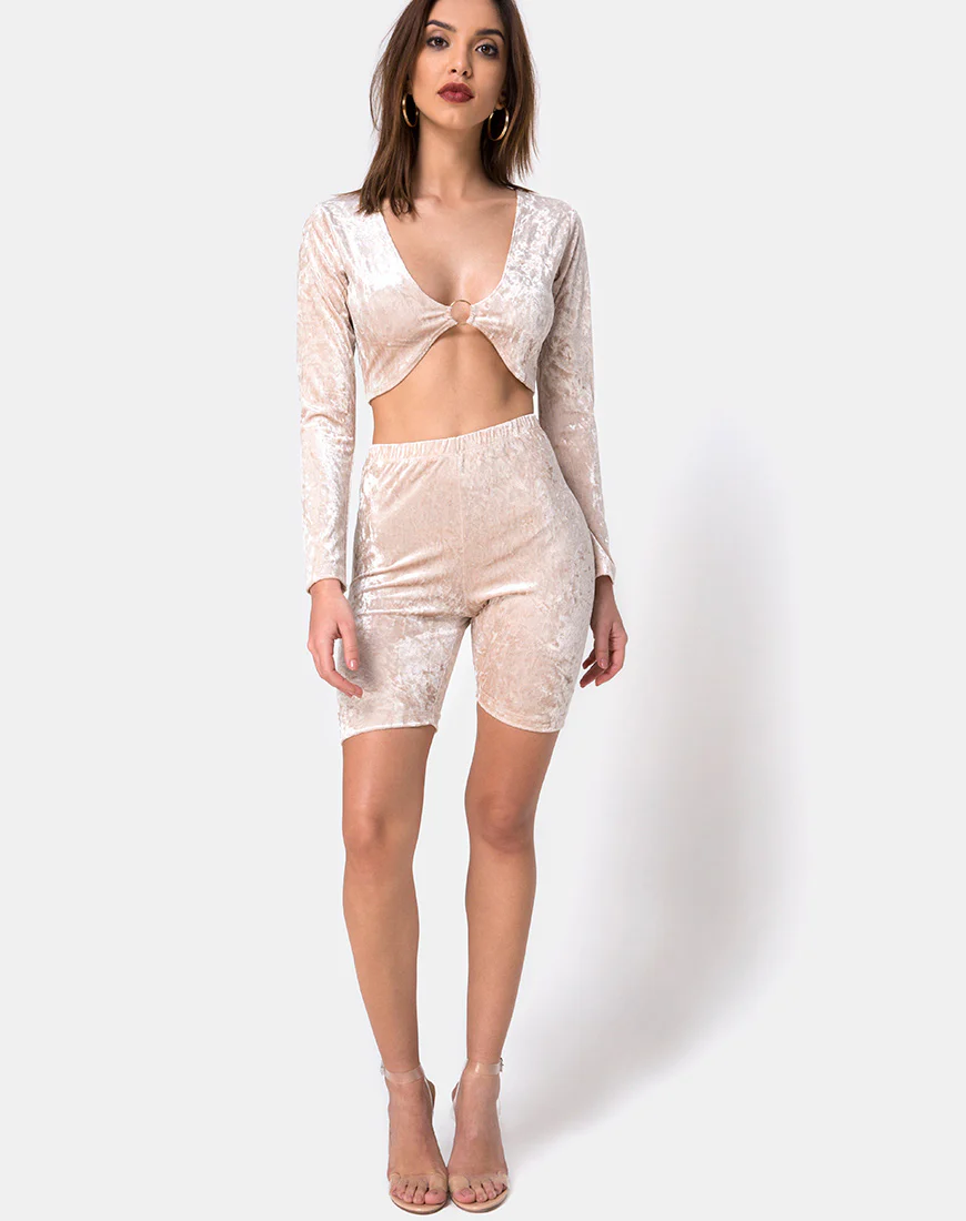 Bike Short in Cream Crushed Velvet - Image 3