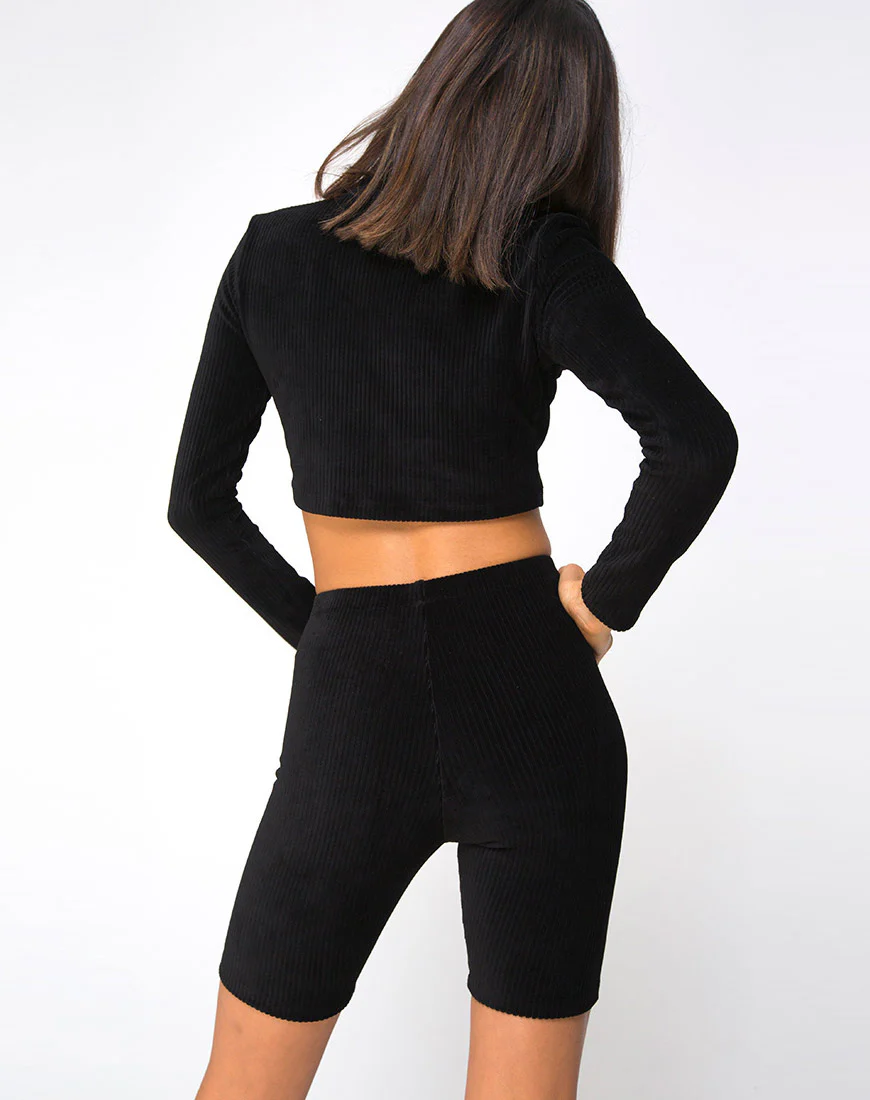 Bike Short in Velvet Rib Black - Image 2