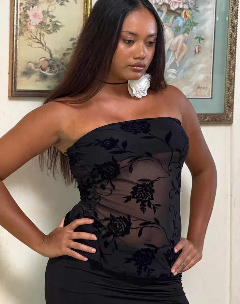 Bilancia Bandeau Top in Rose Flock Black - Image 3