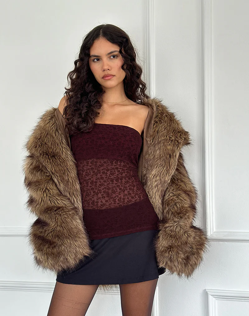 Bilancia Bandeau Top in Ditsy Flock Burnt Maroon - Image 2