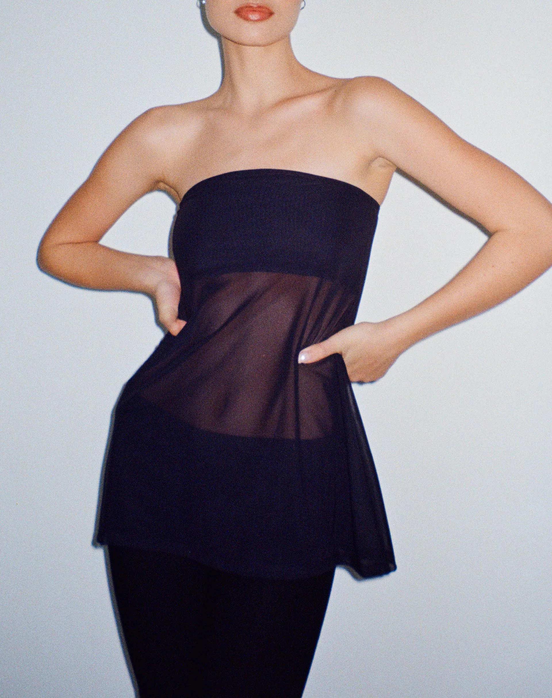 Bilancia Bandeau Mesh Top in Black - Image 2