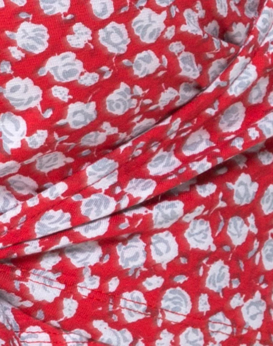 Bilen Top in Ditsy Rose Red and Silver - Image 7
