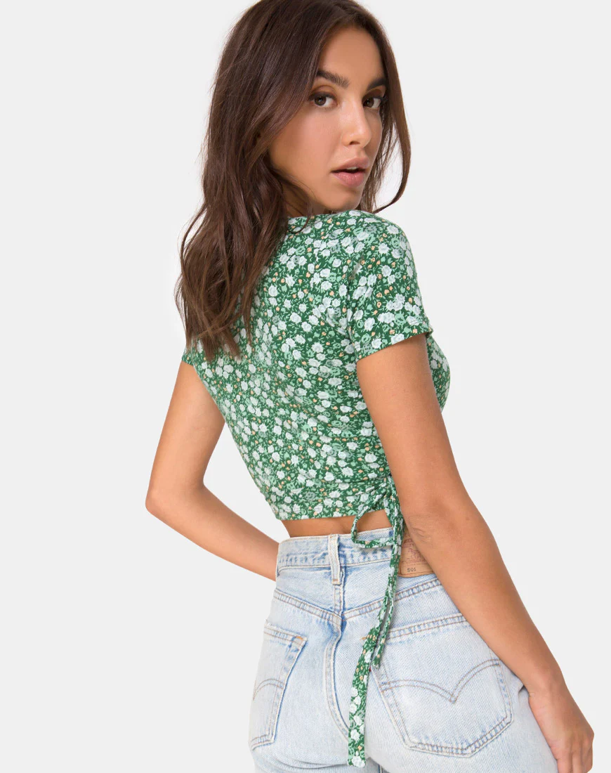 Bilen Top in Floral Field Green - Image 2
