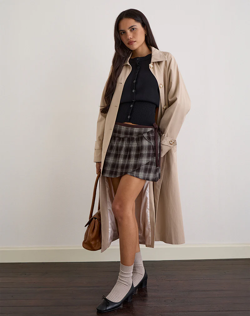 Billa Wrap Mini Skirt in Grey Check - Image 2