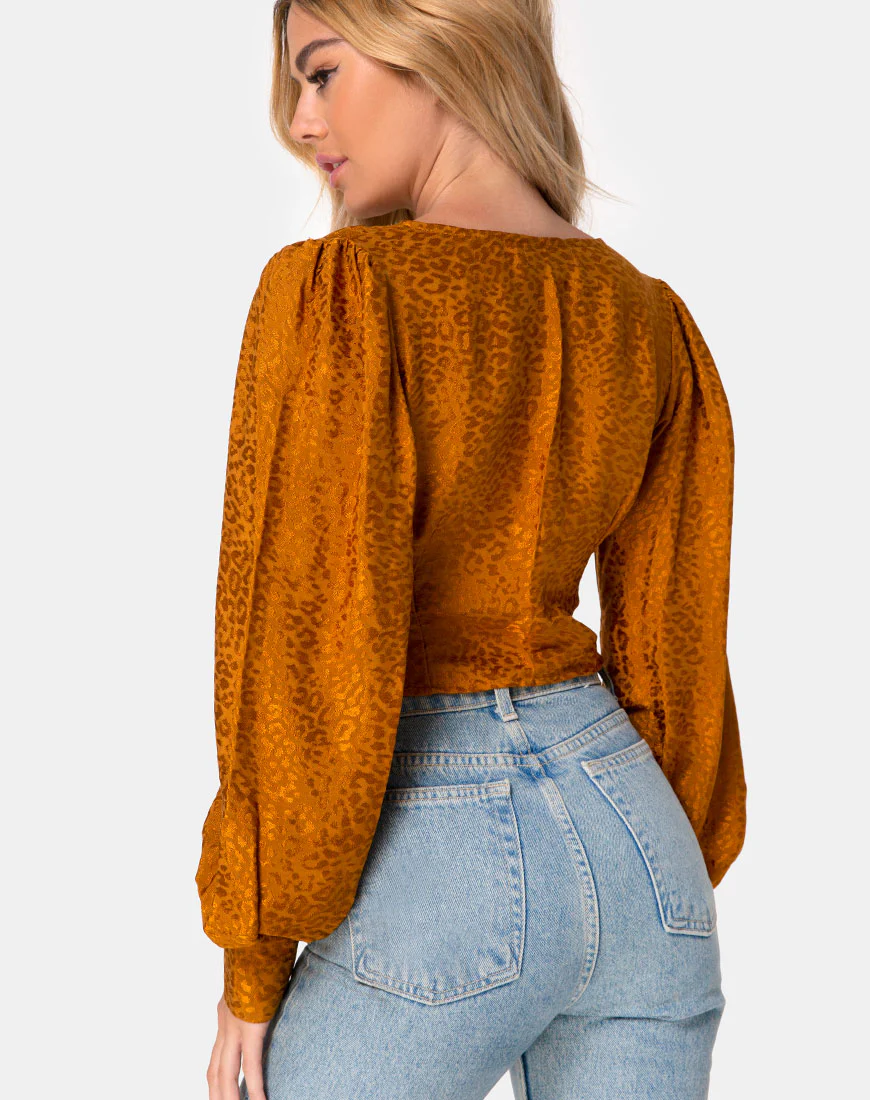 Bina Crop Top in Satin Cheetah Gold - Image 2