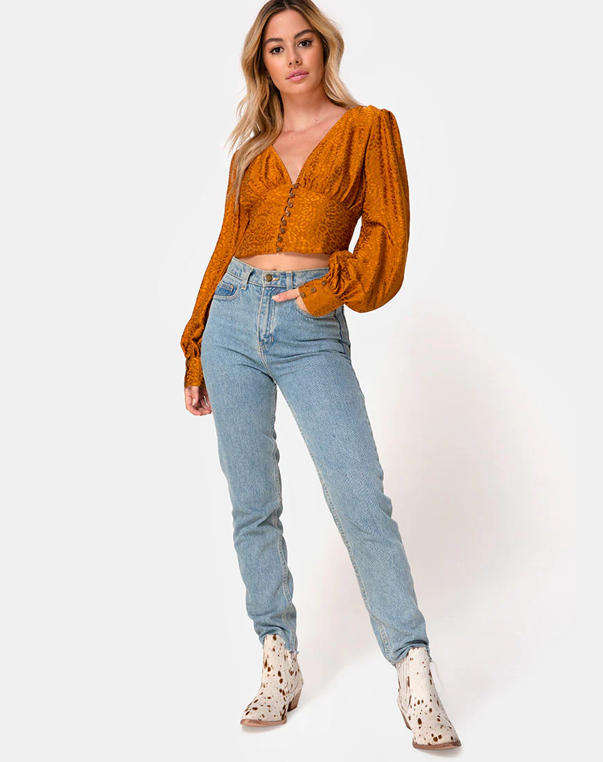 Bina Crop Top in Satin Cheetah Gold - Image 3