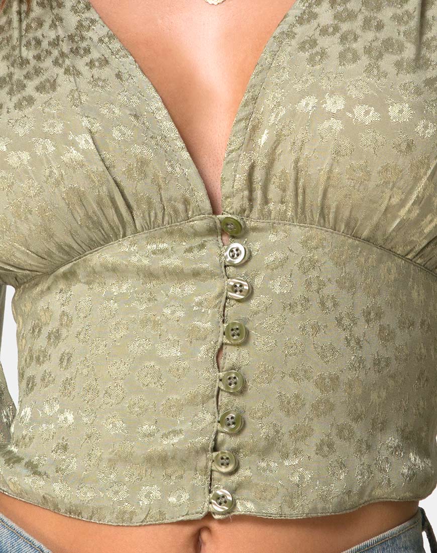 Bina Long sleeve Top in Satin Ditsy Rose Sage - Image 5