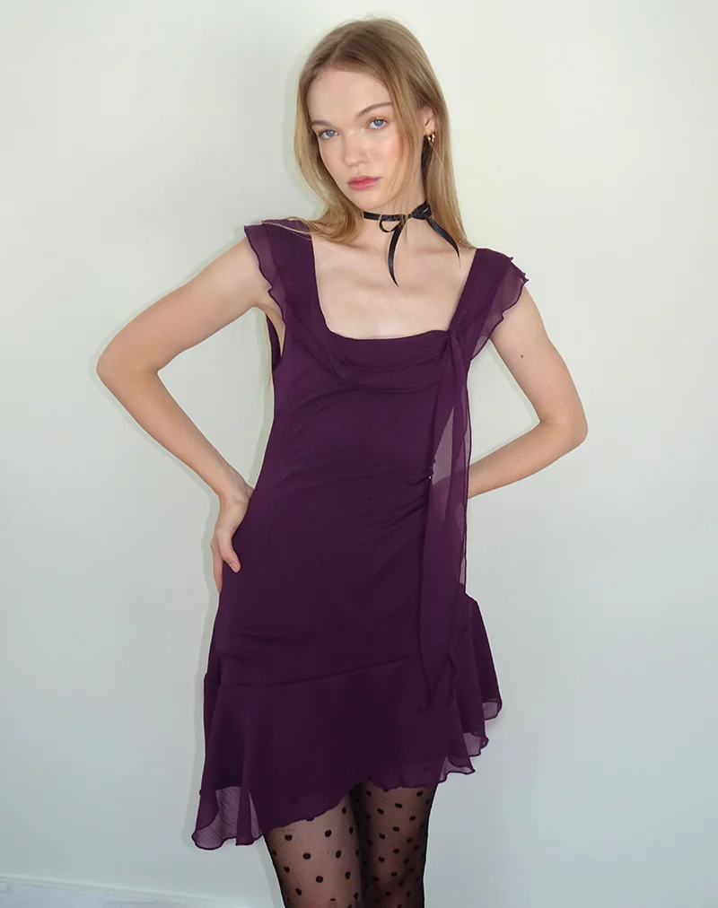Binita Mini Dress In Chiffon Aubergine - Image 3