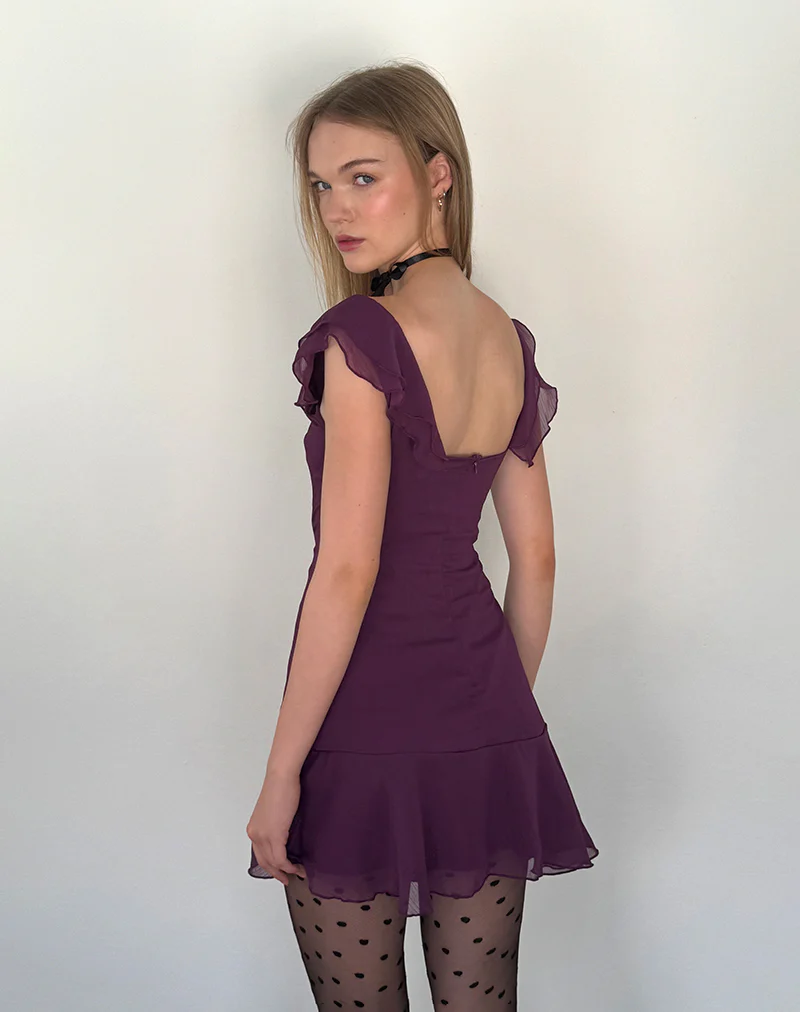 Binita Mini Dress In Chiffon Aubergine - Image 4