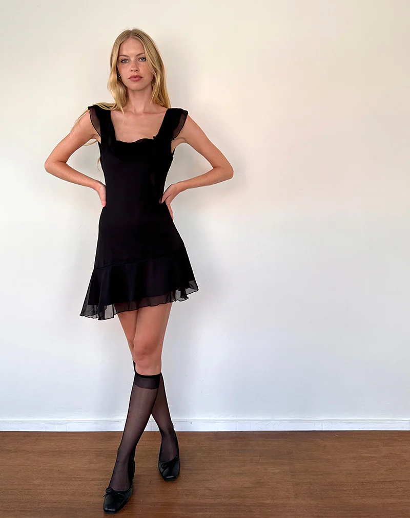 Binita Mini Dress in Chiffon Black - Image 2