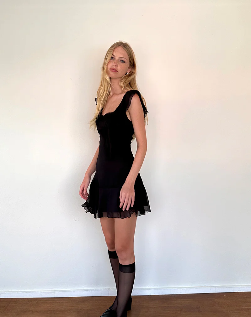 Binita Mini Dress in Chiffon Black - Image 3