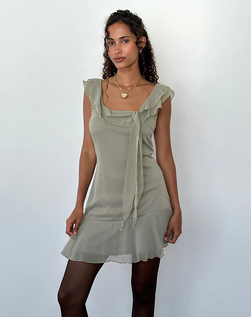 Binita Mini Dress In Chiffon Olive - Image 2