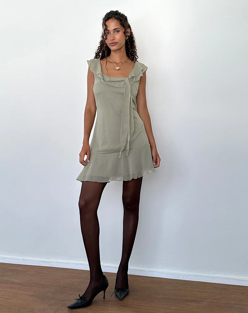 Binita Mini Dress In Chiffon Olive - Image 5