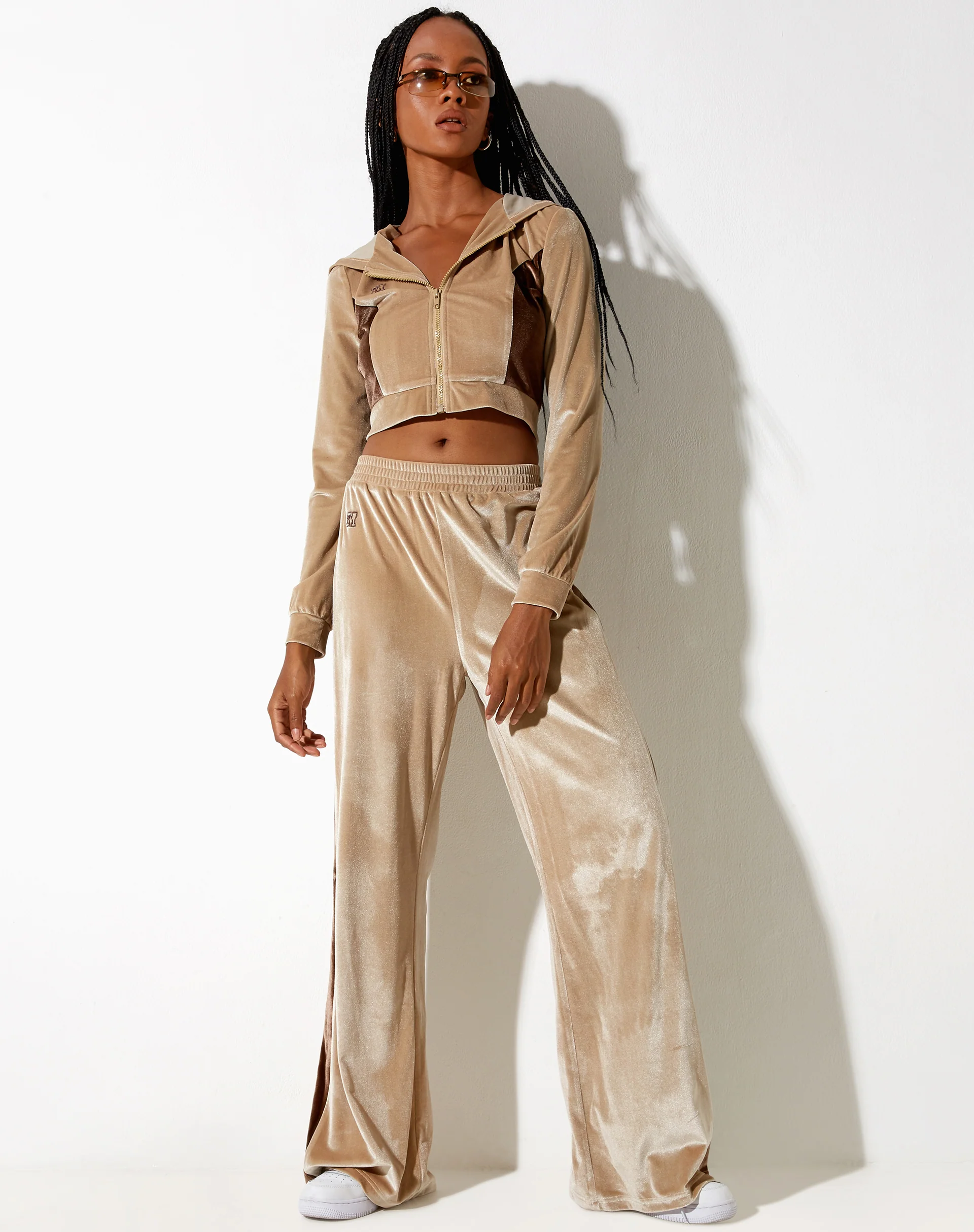 Bintan Wide Leg Trouser in Velour Champagne - Image 4
