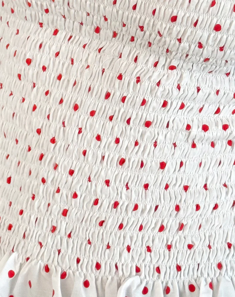 Birita Shirred Tank Top in White and Red Polkadot - Image 5