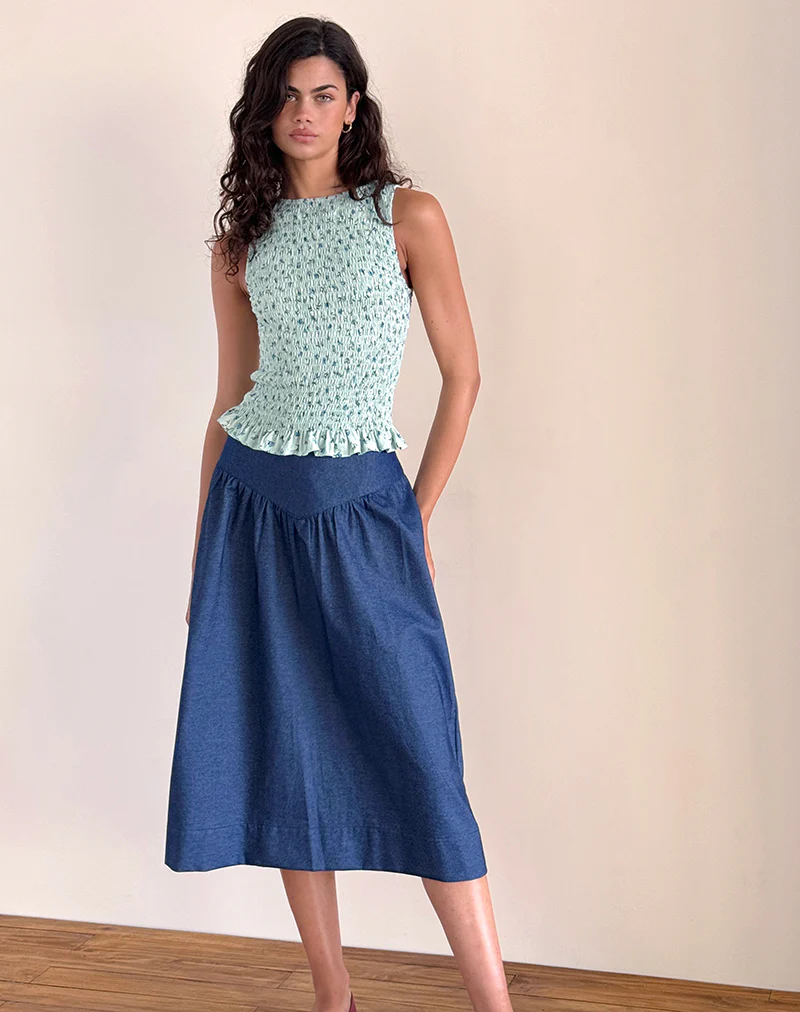Birita Shirred Top in Pretty Petal Green - Image 3