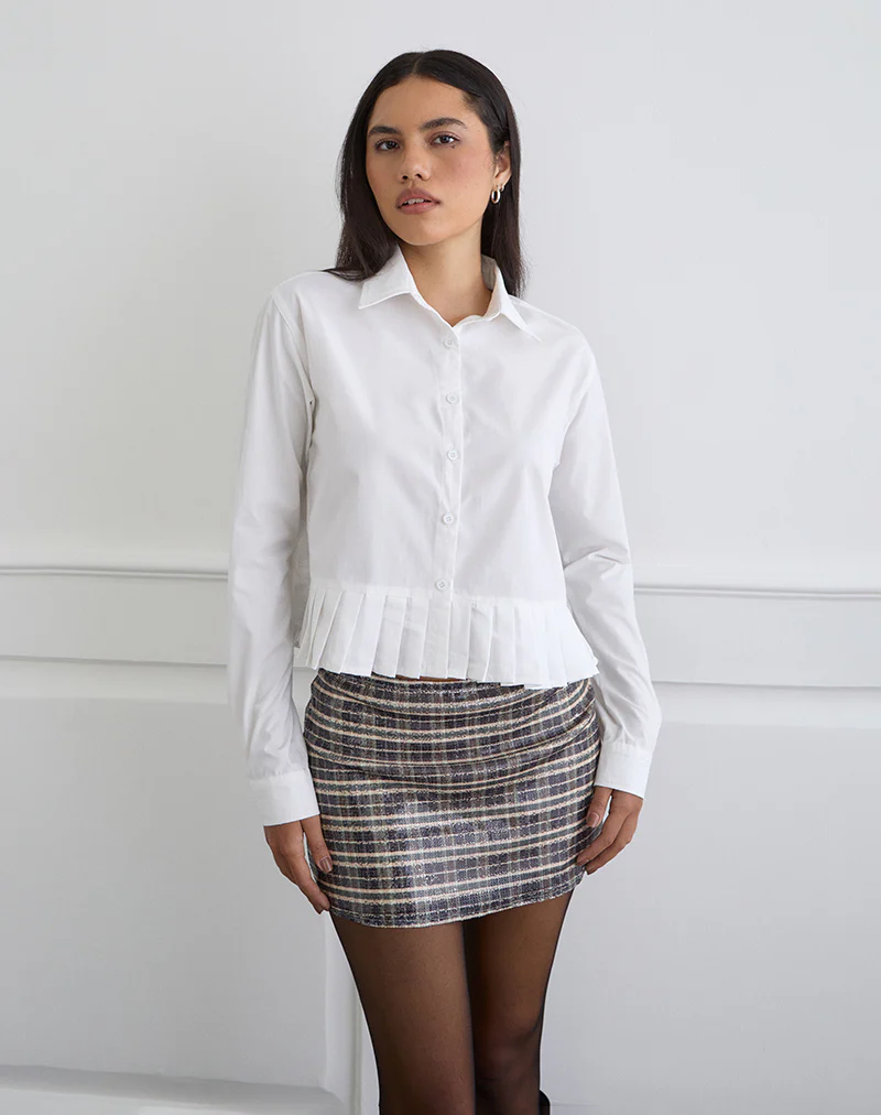 Bisian Pleated Hem Shirt in Poplin White - Image 4