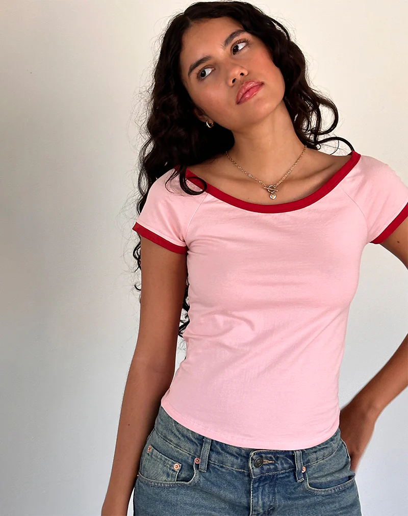 Bitha Top in Ballet Pink with Adrenaline Red Binding - Image 3