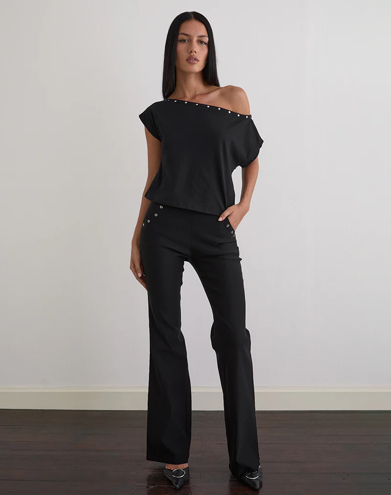 Bizzy Top in Jersey Black with Studs - Image 2