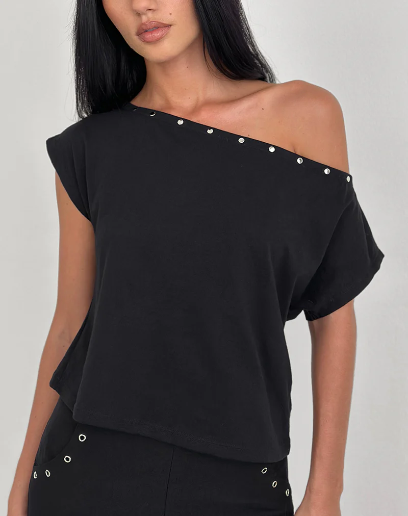 Bizzy Top in Jersey Black with Studs - Image 3