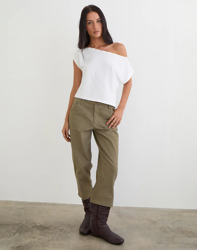 Bizzy Top with Studded Neckline in Off White - Image 4