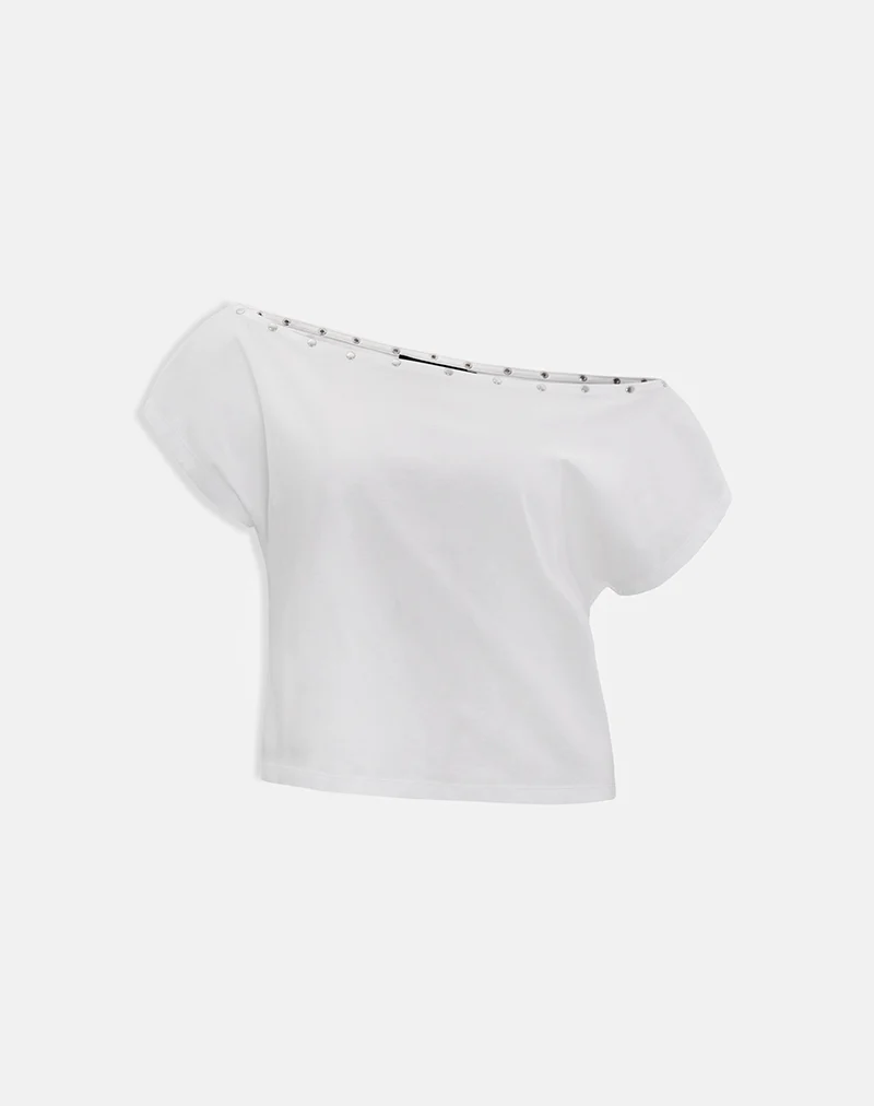 Bizzy Top with Studded Neckline in Off White - Image 5