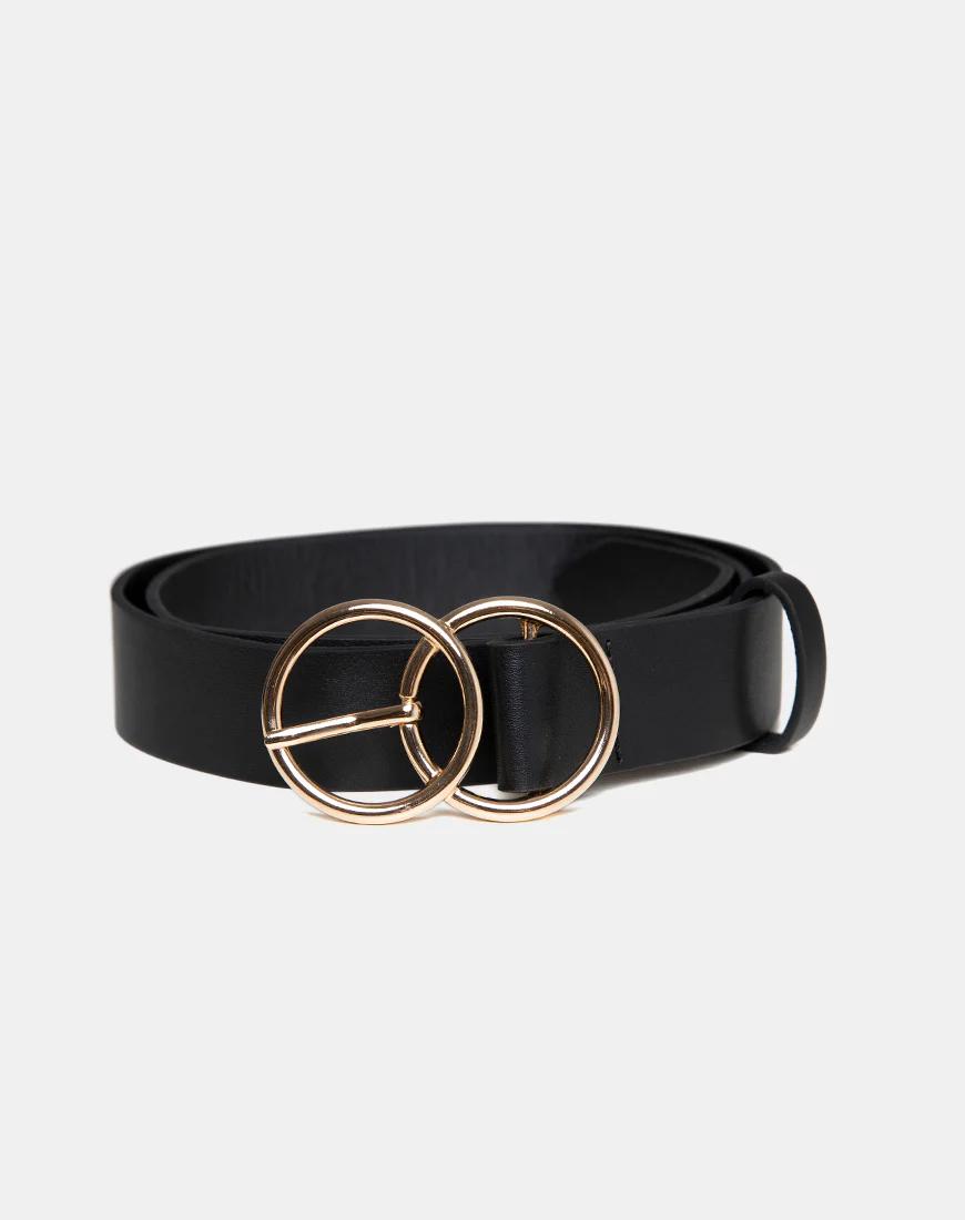 Black Pu Belt with Golden O Ring Buckle - Image 2