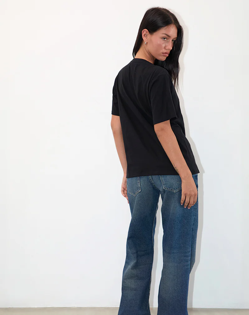 Blaine Oversized Tee in Black with 86 White Lace Embroidery - Image 3