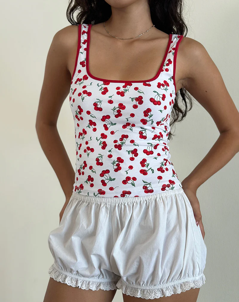 Blaira Top in Cherry Print White - Image 2