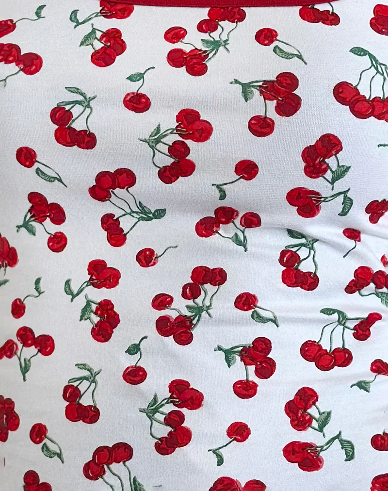 Blaira Top in Cherry Print White - Image 5