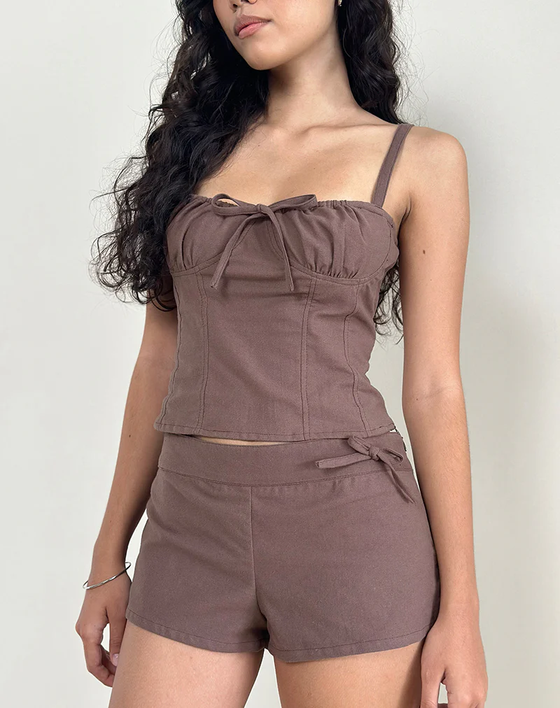 Blazy Tie Short in Linen Taupe - Image 3