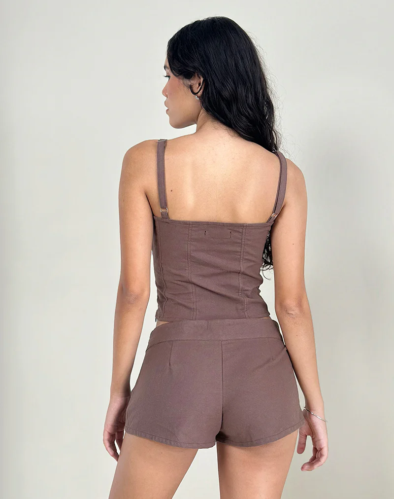 Blazy Tie Short in Linen Taupe - Image 4