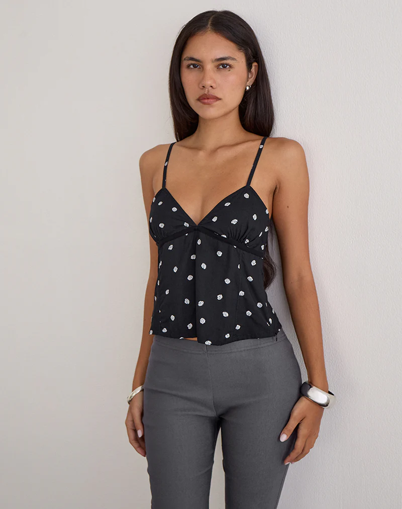 Bluesa Cami Top in Ditsy Rose Black - Image 4